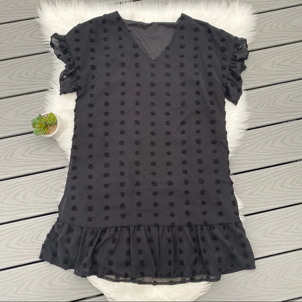 Patterned Ruffle Black Dress - Picture 1 of 3